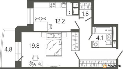 1-комн. квартира, 49.7 м&sup2;