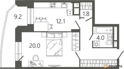 1-комн. квартира, 51.2 м&sup2;