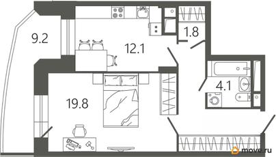 1-комн. квартира, 51.2 м&sup2;