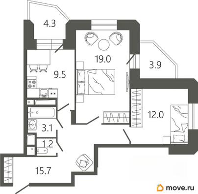 2-комн. квартира, 65 м&sup2;