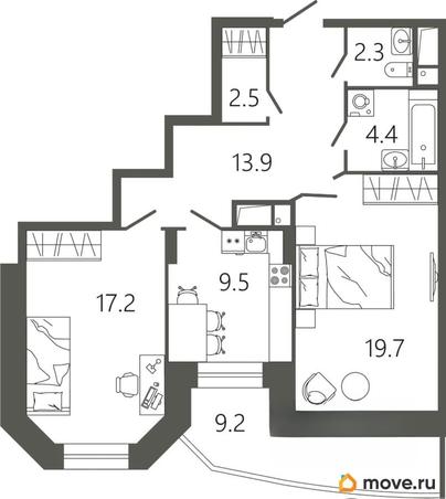 2-комн. квартира, 72.3 м&sup2;