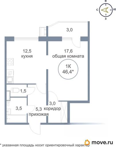 1-комн. квартира, 47.9 м&sup2;