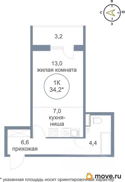 1-комн. квартира, 35.1 м&sup2;
