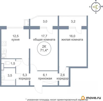 2-комн. квартира, 74.6 м&sup2;