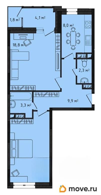 2-комн. квартира, 59.1 м&sup2;