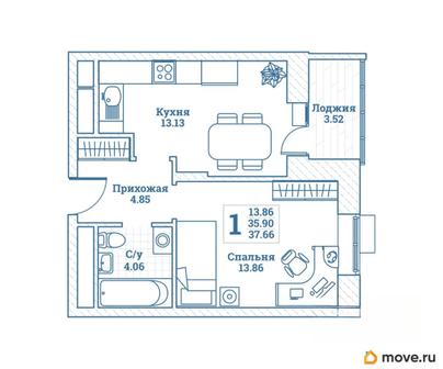 1-комн. квартира, 37.66 м&sup2;