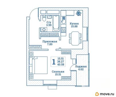 1-комн. квартира, 40.58 м&sup2;