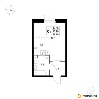 студия, 28.7 м&sup2;
