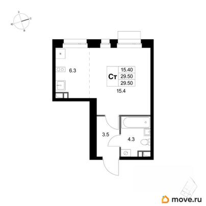 студия, 29.5 м&sup2;