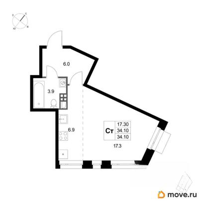 студия, 34.1 м&sup2;