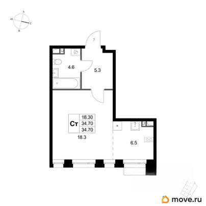 студия, 34.7 м&sup2;