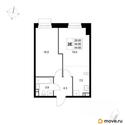 2-комн. квартира, 44.6 м&sup2;