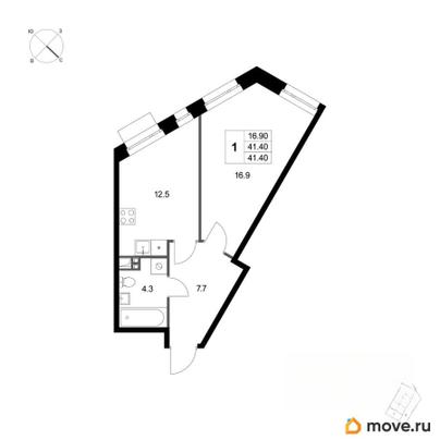 1-комн. квартира, 41.4 м&sup2;