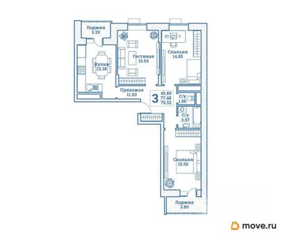 3-комн. квартира, 79.52 м&sup2;