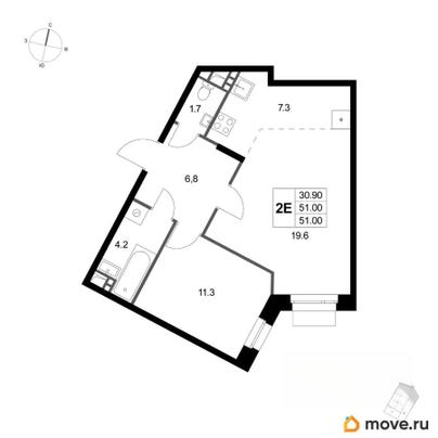 2-комн. квартира, 51 м&sup2;