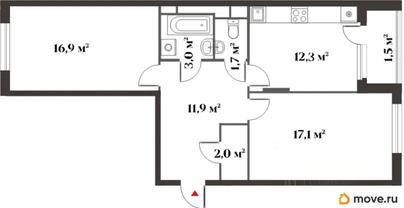 2-комн. квартира, 64.8 м&sup2;