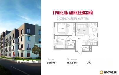3-комн. квартира, 63.3 м&sup2;