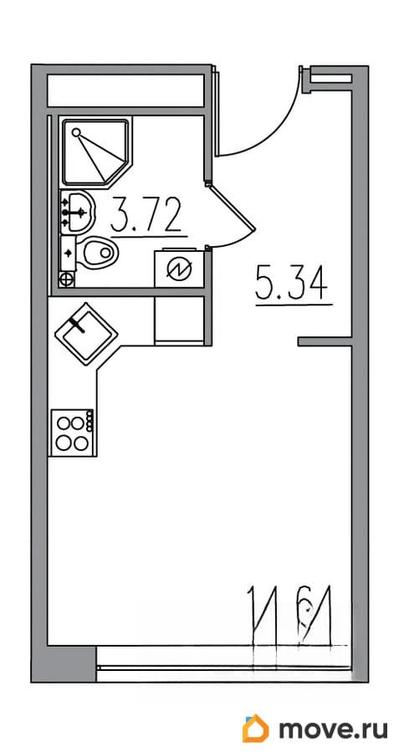 1-комн. апартаменты, 23.7 м&sup2;