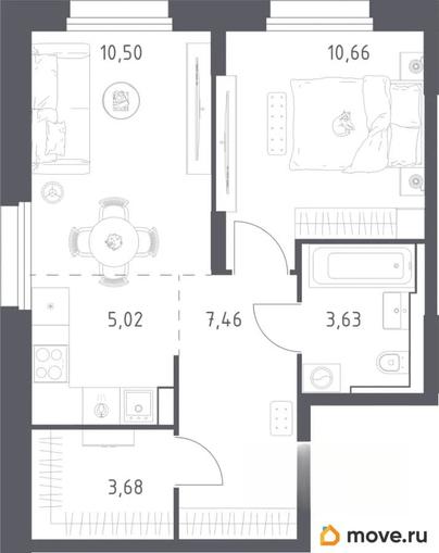 1-комн. квартира, 41 м&sup2;