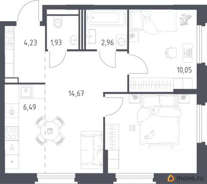 2-комн. квартира, 53.5 м&sup2;
