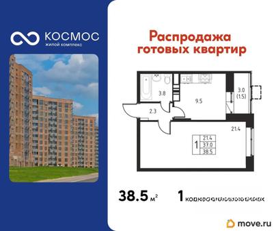 1-комн. квартира, 38.5 м&sup2;