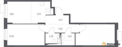 2-комн. квартира, 57.1 м&sup2;