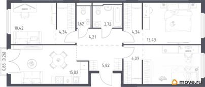 3-комн. квартира, 80.7 м&sup2;