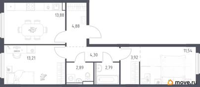 2-комн. квартира, 57.4 м&sup2;