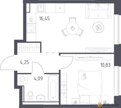 1-комн. квартира, 35.6 м&sup2;