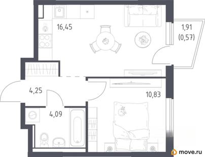 1-комн. квартира, 36.2 м&sup2;