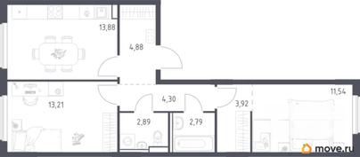 2-комн. квартира, 57.4 м&sup2;