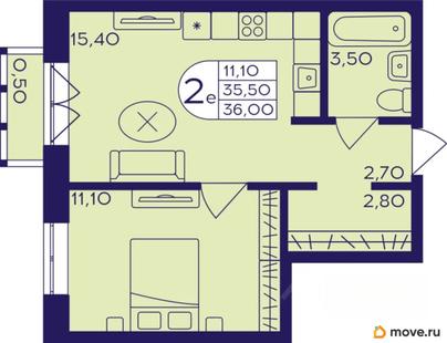 2-комн. квартира, 36 м&sup2;