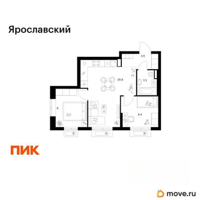 2-комн. квартира, 45.6 м&sup2;