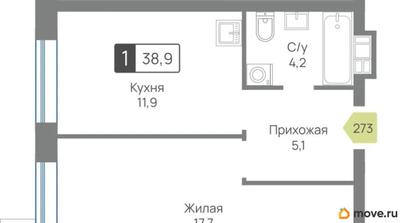 1-комн. квартира, 38.9 м&sup2;