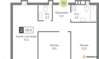 2-комн. квартира, 48 м&sup2;