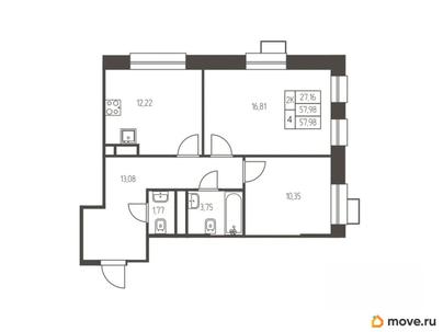 2-комн. квартира, 58 м&sup2;
