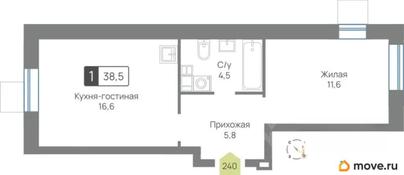 1-комн. квартира, 38.5 м&sup2;