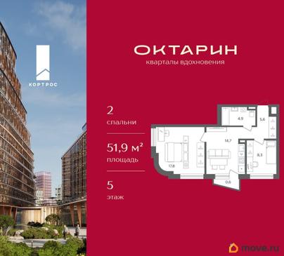 2-комн. квартира, 51.9 м&sup2;
