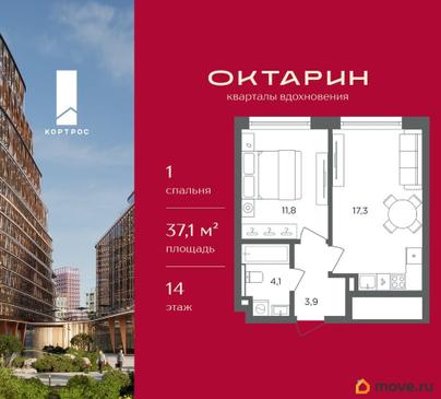 1-комн. квартира, 37.1 м&sup2;