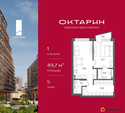 1-комн. квартира, 49.7 м&sup2;