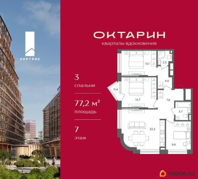 3-комн. квартира, 77.2 м&sup2;