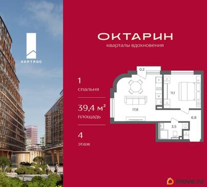 1-комн. квартира, 39.4 м&sup2;