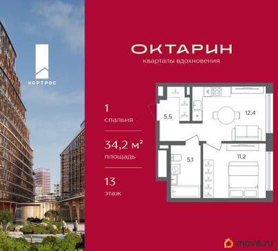 1-комн. квартира, 34.2 м&sup2;