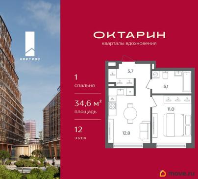 1-комн. квартира, 34.6 м&sup2;