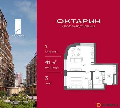 1-комн. квартира, 41 м&sup2;