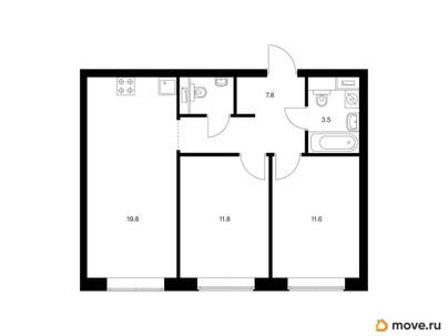 2-комн. квартира, 56.3 м&sup2;