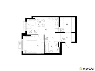 1-комн. квартира, 39.4 м&sup2;