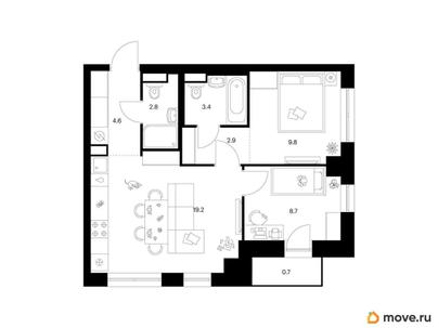 2-комн. квартира, 52.1 м&sup2;