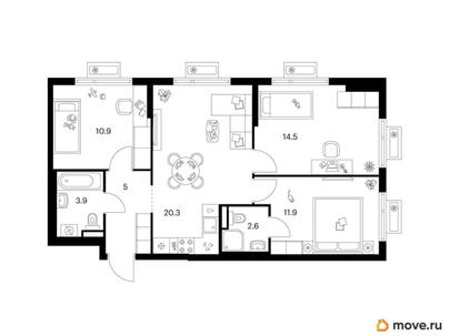 3-комн. квартира, 69.1 м&sup2;