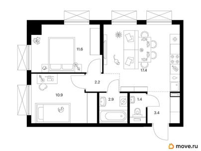 2-комн. квартира, 49.8 м&sup2;